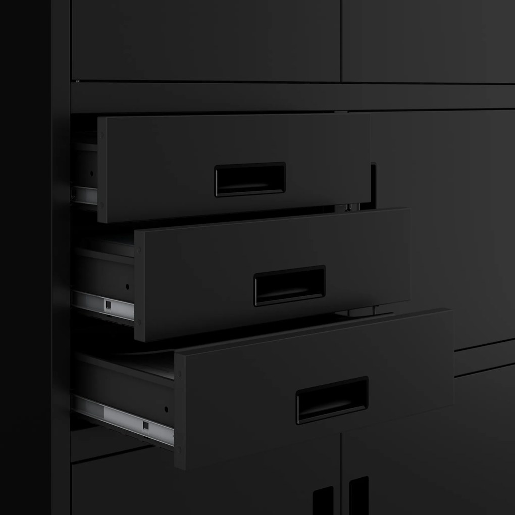 Biurowa szafa metalowa z sejfem na akta i dokumenty FILIP II, 900 x 1850 x 400 mm, czarna