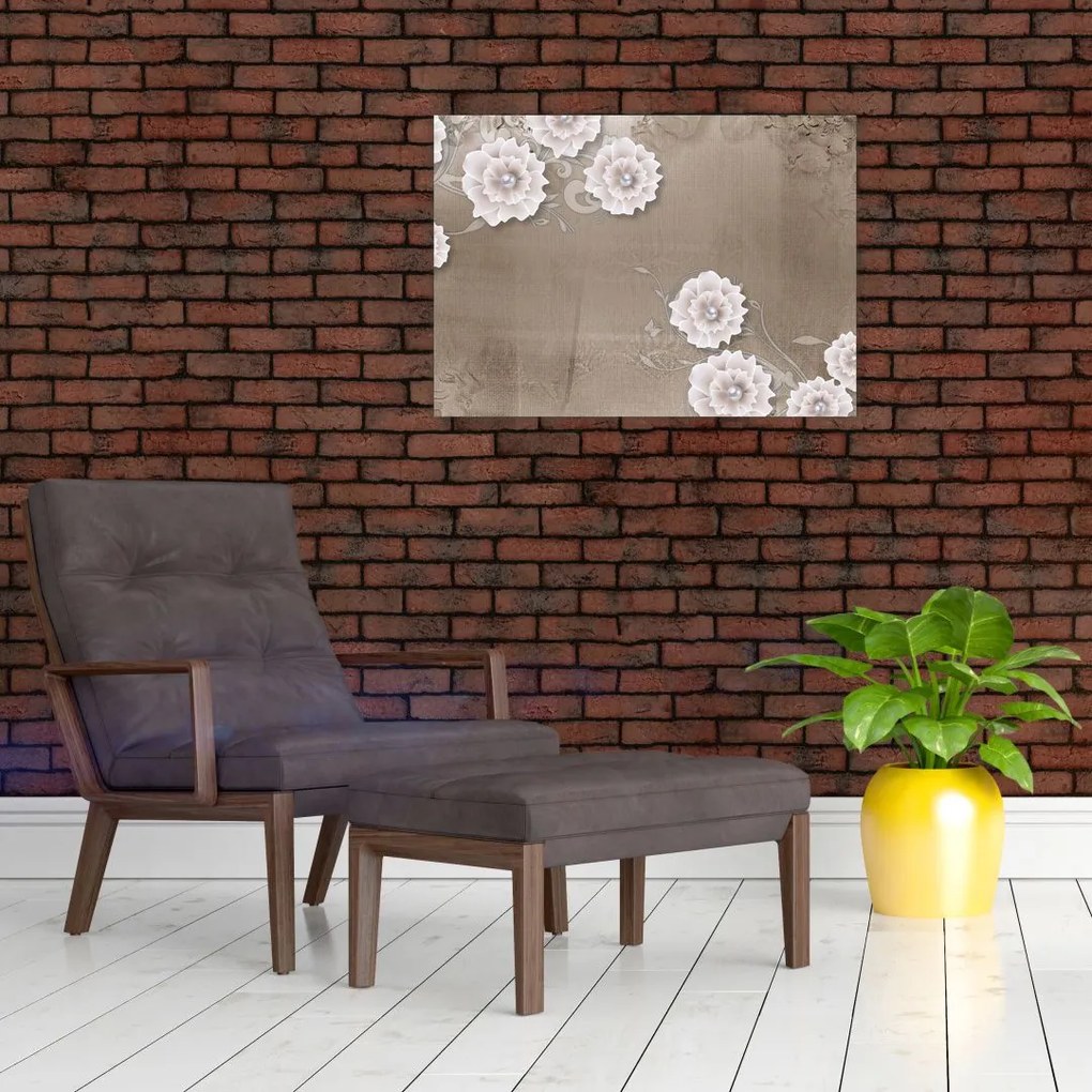 Obraz na szkle - Draperie z kwiatami (70x50 cm)
