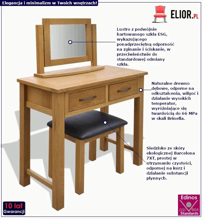 Dębowa toaletka ze stołkiem - Vinatis