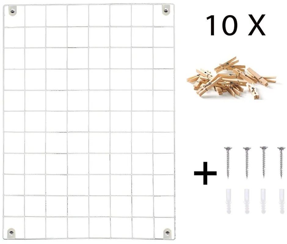Biała metalowa kratka-organizer Reminder, 50x70 cm