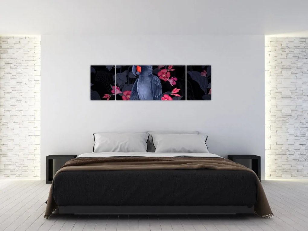 Obraz - Papuga wśród kwiatów (170x50 cm)