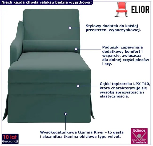 Elegancki zielony szezlong z podłokietnikiem W9-N18