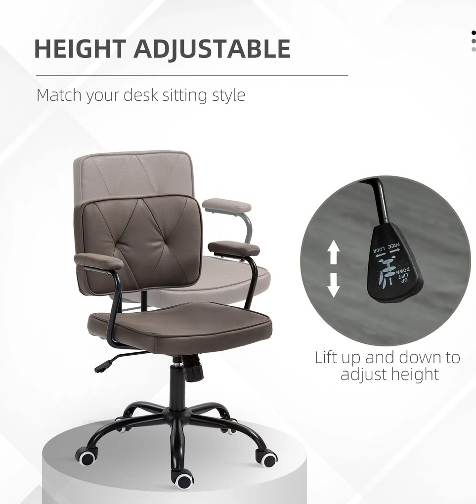 Vinsetto Krzesło Biurowe Komputerowe Design Retro Pikowanie Guziki Eko Skóra Regulowalne Wysokością Kawa
