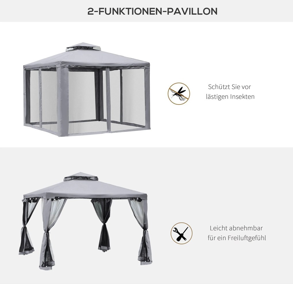 Elegancki Pawilon Outsunny z Ochroną UV i Moskitierą Jasnoszary 2,94 x 2,94m