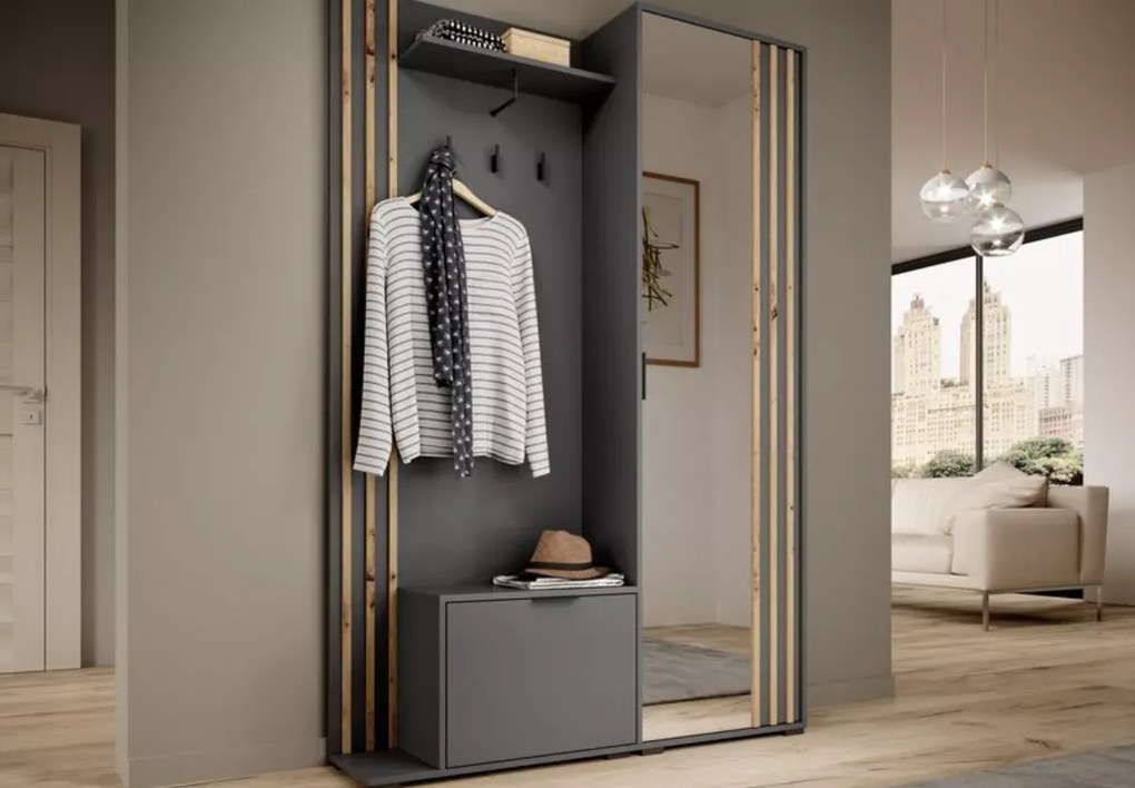 Garderoba z lustrem Belfast 131cm szafa lamele przedpokój siedzisko ławka