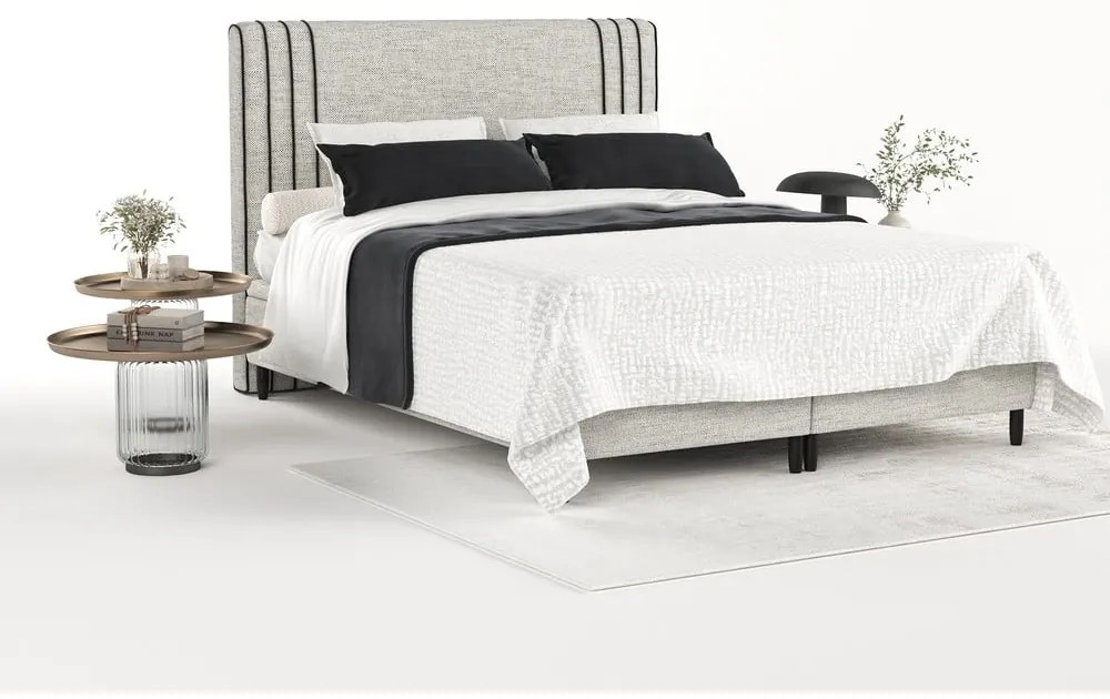 Jasnoszare tapicerowane łóżko dwuosobowe ze schowkiem 160x200 cm Musca – Maison de Rêve