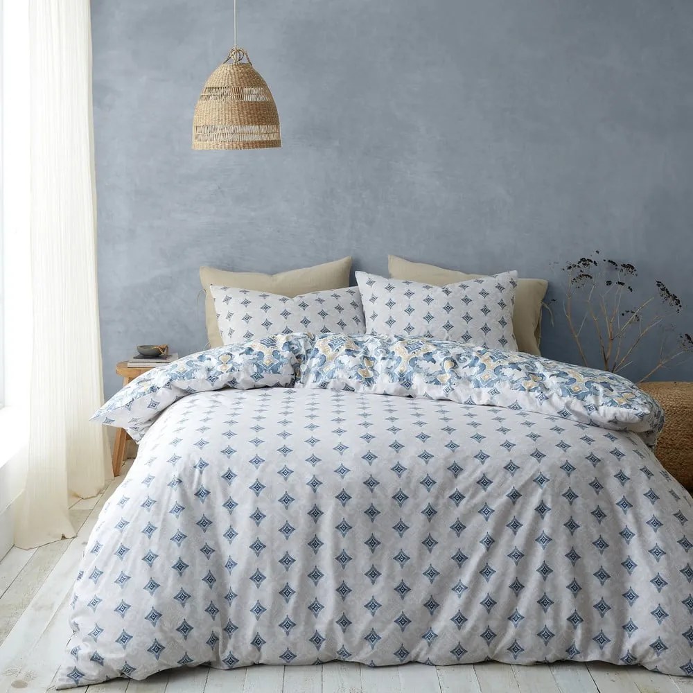 Niebieska/kremowa pościel jednoosobowa 135x200 cm Inara Ikat – Pineapple Elephant