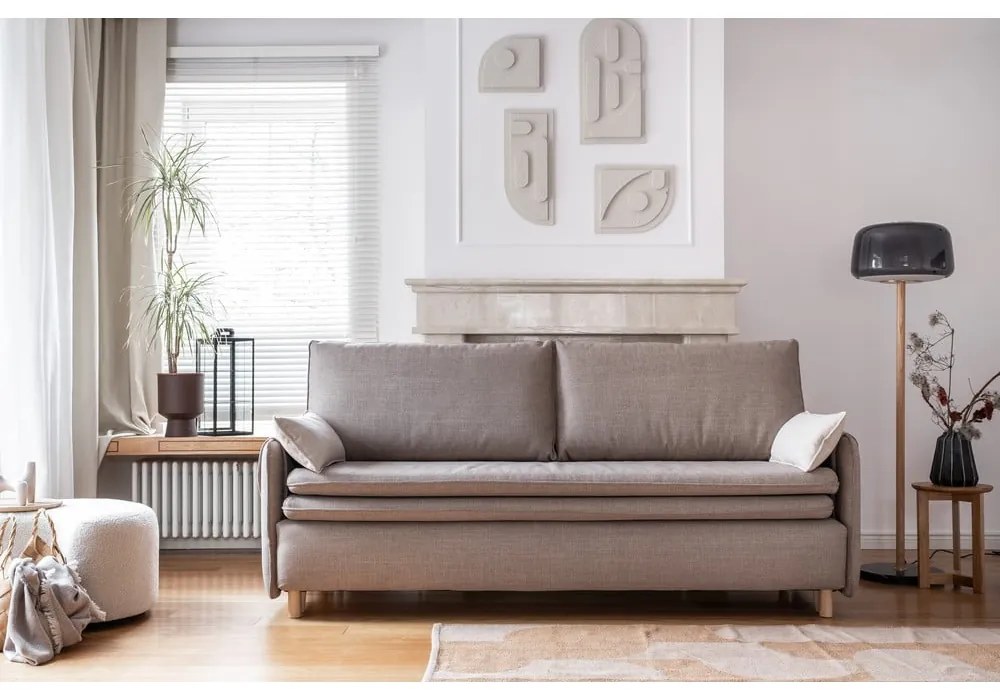 Jasnobrązowa rozkładana sofa 207 cm Simon – Miuform