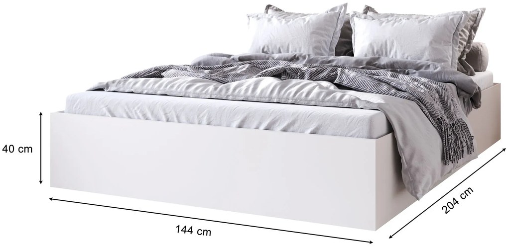 Białe minimalistyczne łóżko bez zagłówka z materacem 140x200 K1-K03
