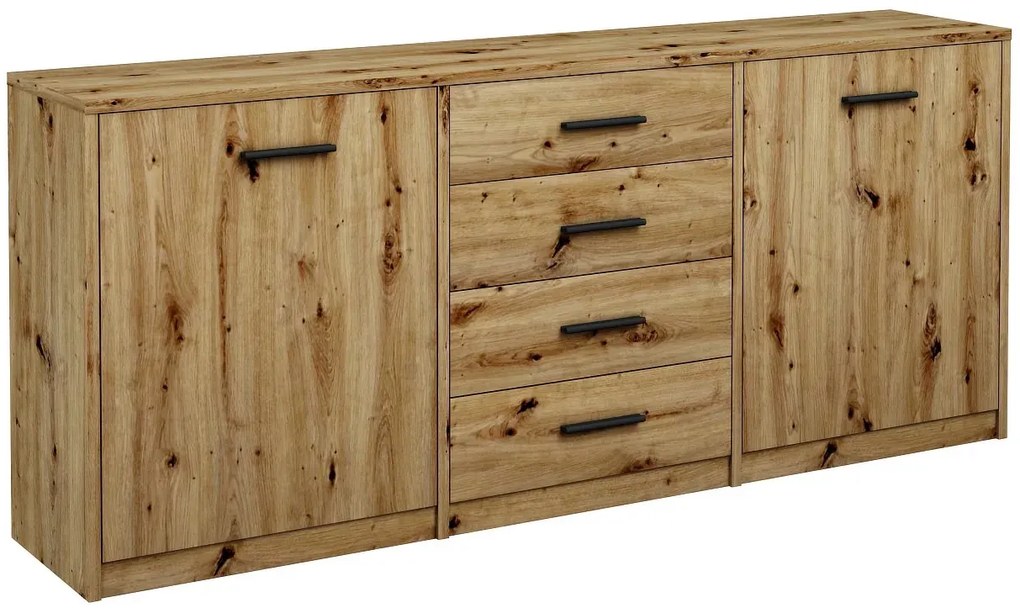 Długa komoda z szufladami i drzwiczkami dąb artisan H3-E59