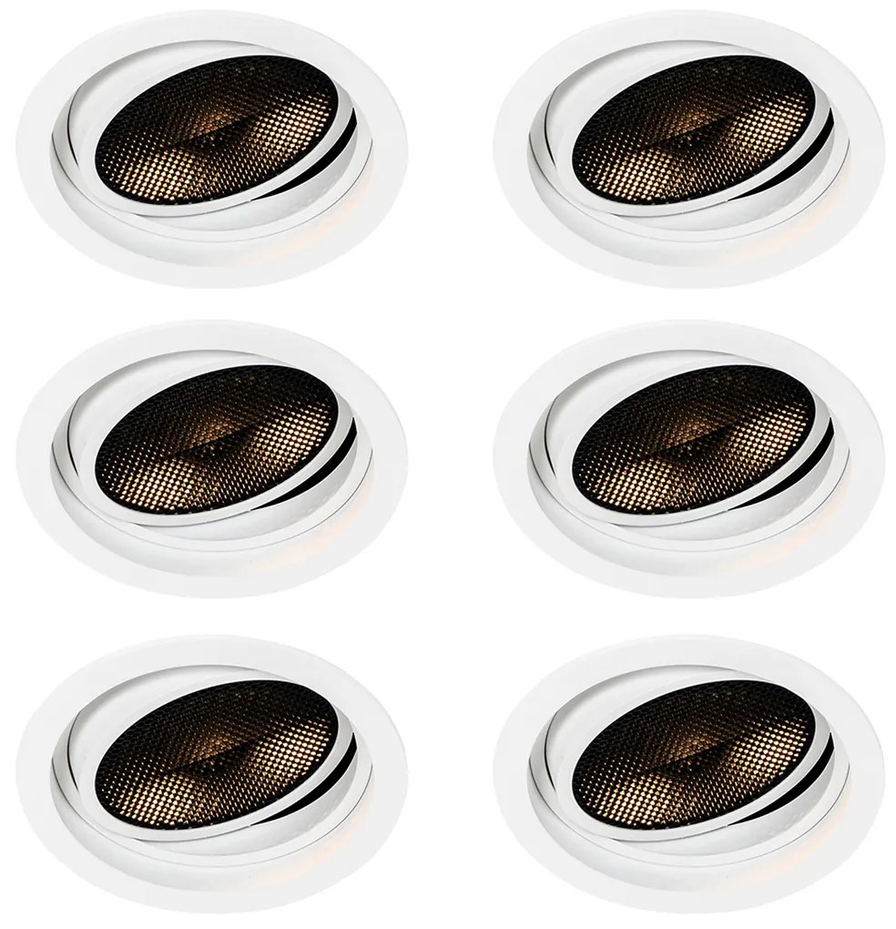 Zestaw 6 nowoczesnych reflektorów wpuszczanych regulowanych białych - Coop 111 Honey