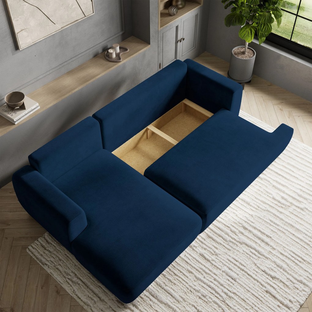 Masseno Narożnik SENTI z funkcją spania i pojemnikiem na pościel Narozniki L, Rozkładana sofa - Niebieski, KRONOS 09