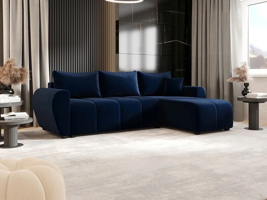BEDANTE narożnik MOLISA L Itaka 11 prawa ciemnoniebieski z funkcją spania sofa w kształcie litery L z pojemnikiem na pościel