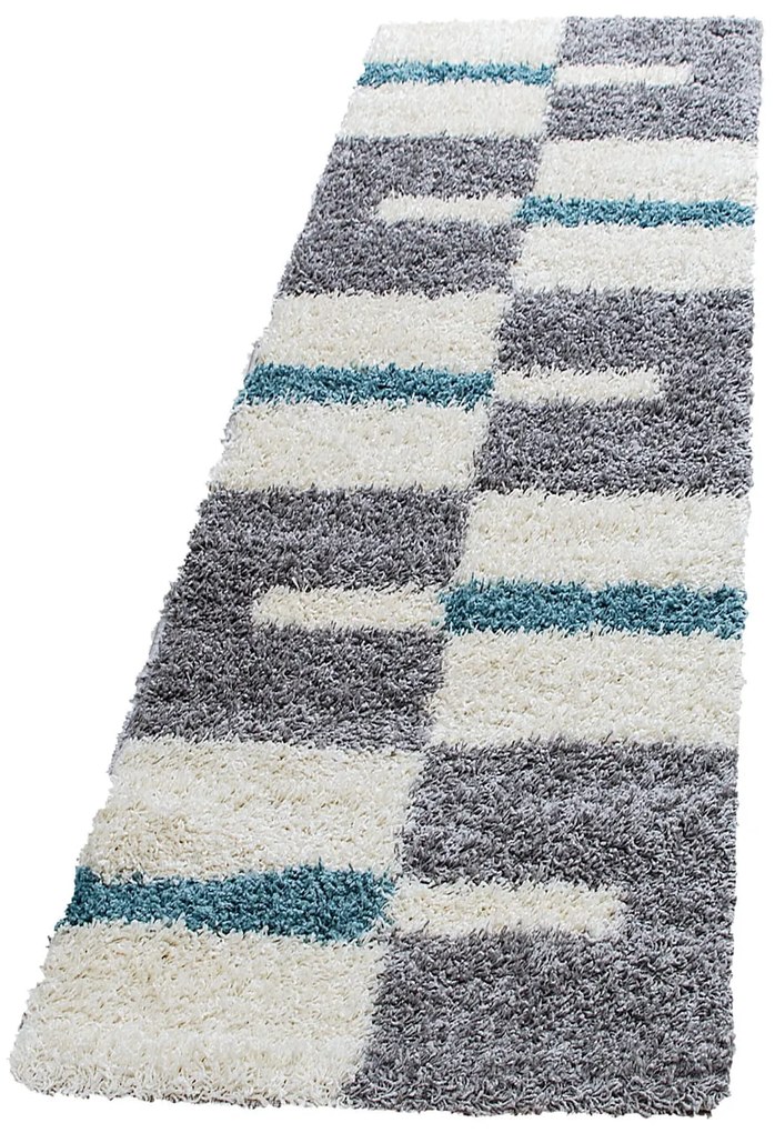 Dywan shaggy Gala szaro-kremowo-turkusowy 80 cm x 250 cm