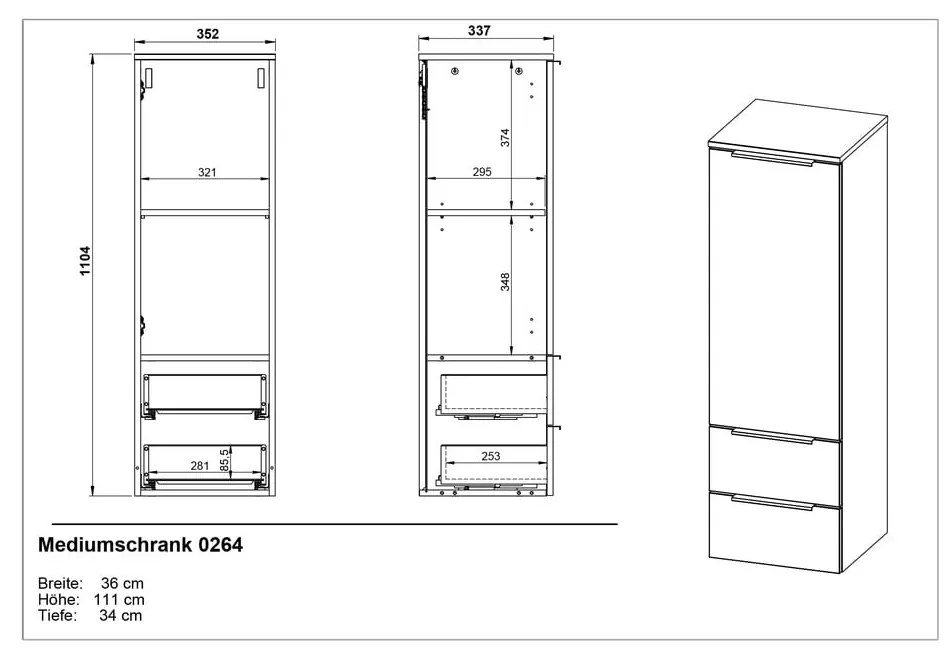 Antracytowa wysoka wisząca szafka łazienkowa 36x111 cm Crandon – Germania