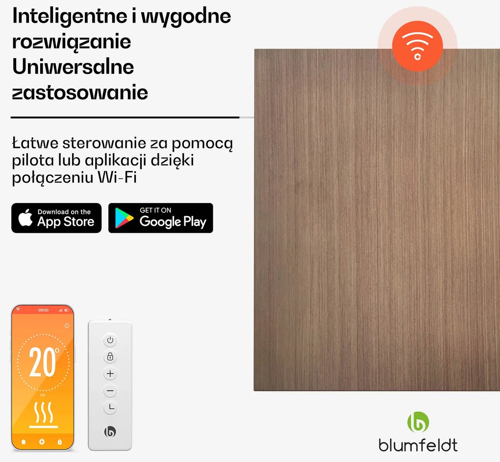 Blumfeldt HeatSquare Smart 350W 60x60cm Panel na podczerwień Efekt drewna