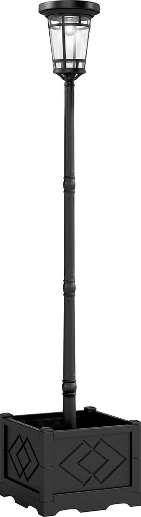 Outsunny Lampa Solarna Stojąca z Donicą 195 cm Zewnętrzna Latarnia Ogrodowa z 2 Poziomami Jasności Czujnik Światła IP44 | Aosom PL