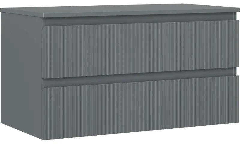 Mexen Rivel szafka łazienkowa podumywalkowa 90 cm z blatem, 2 szuflady, ryflowana , grafit mat - 91A20-09047-2-BFFC66