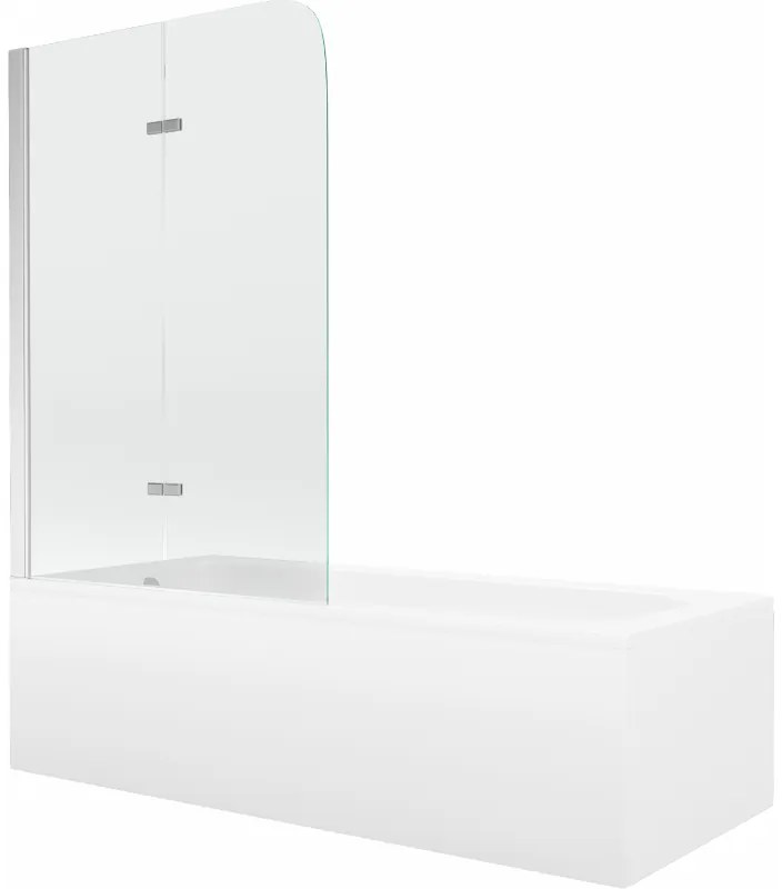 Mexen Vega wanna prostokątna 170 x 70 cm z obudową i parawanem 2-skrzydłowym 100 cm, transparent, chrom - 550117070X9010020100