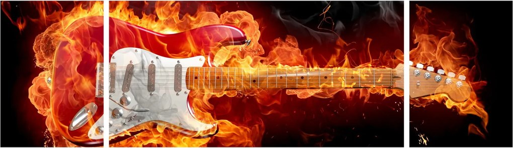 Obraz - Gitara w płomieniach (170x50 cm)
