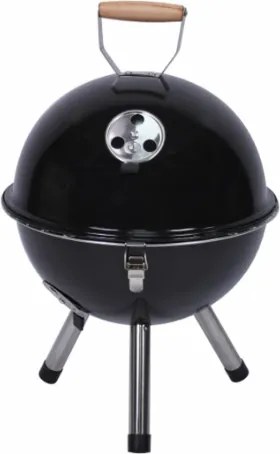 Czarny mini grill BBQ retro, przenośny, 30 cm, stalowy