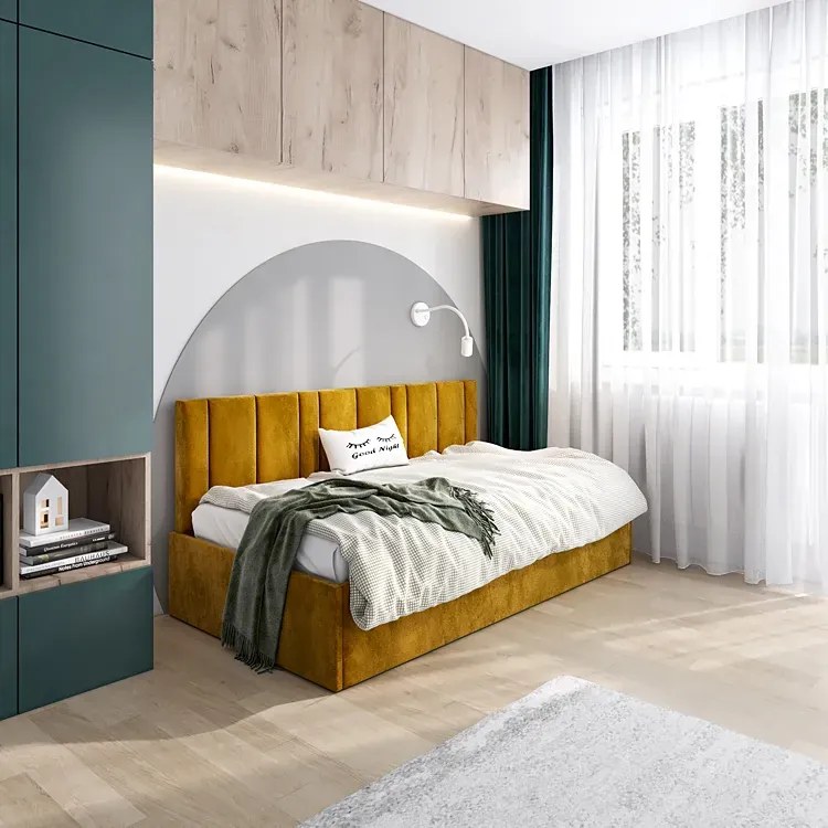 Musztardowe łóżko z pojemnikiem C6-W43