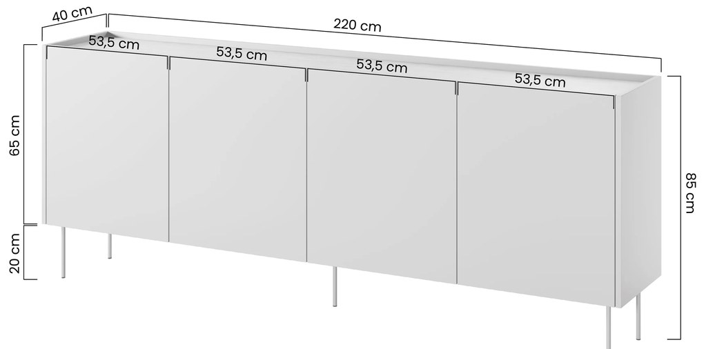 Komoda Desin 220 cm czterodrzwiowa - kaszmir / dąb nagano