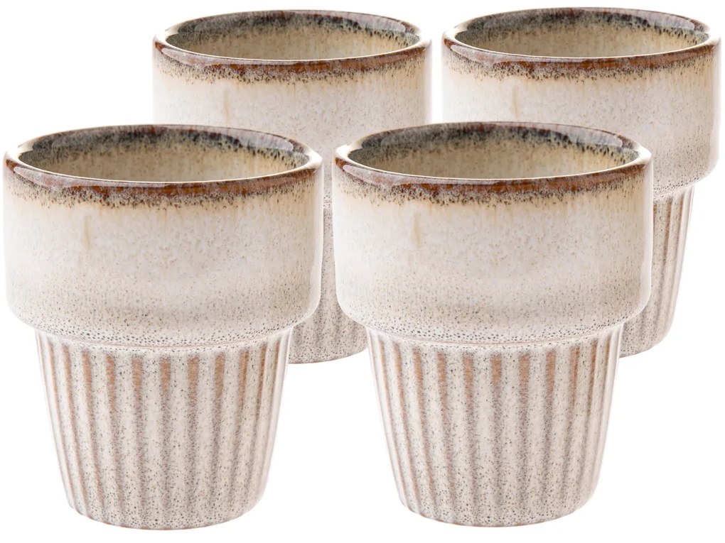 Zestaw 4 ceramicznych kubków Rustik 100 ml, beżowe