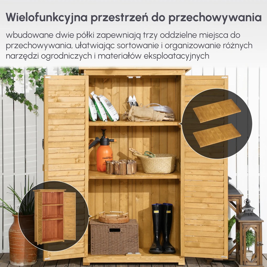 Outsunny® Drewniana Szafa Ogrodowa, Domek Narzędziowy Szopa Ogrodowa