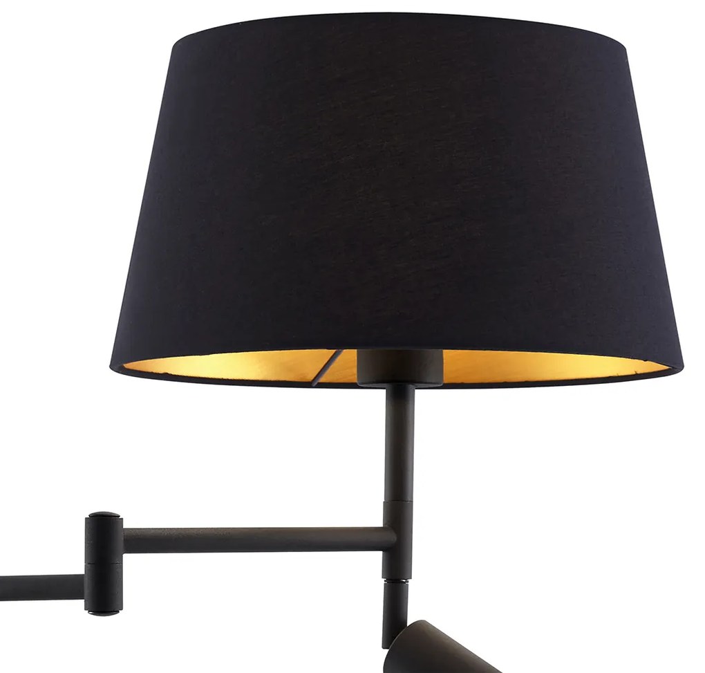 Lampa stojąca czarna z czarnym kloszem i regulowaną lampką do czytania - Ladas Retro Oswietlenie wewnetrzne