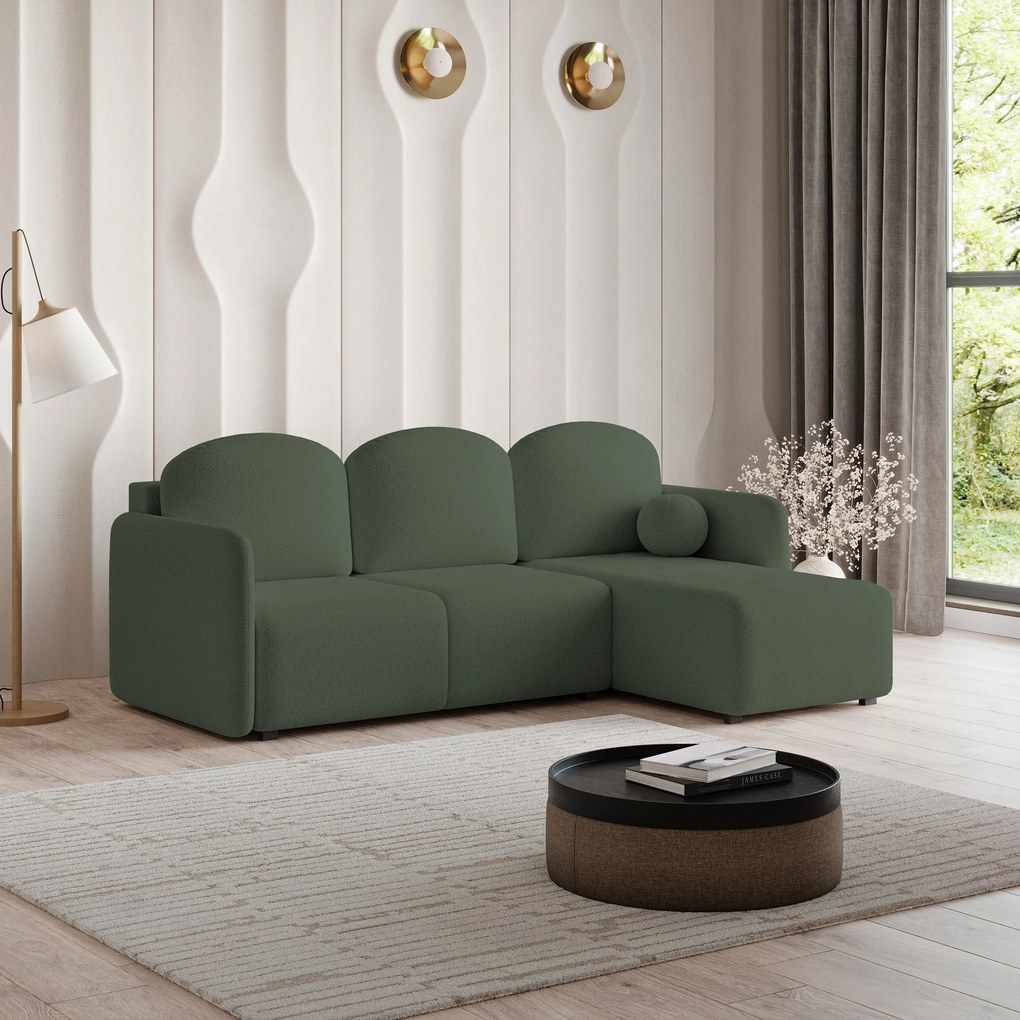 Masseno Narożnik SUVINO z funkcją spania i pojemnikiem na pościel Narozniki L, Rozkładana sofa - Zielony, QUELLE 37