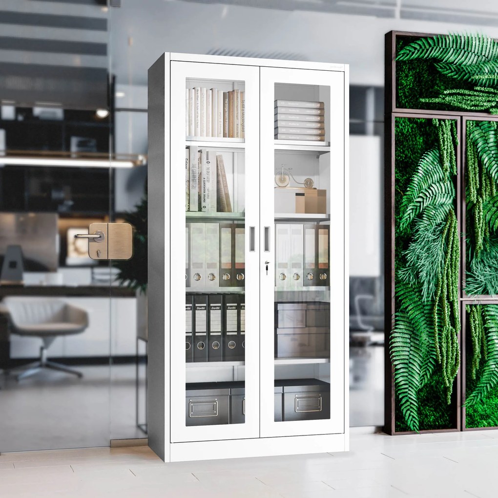 Szafa przeszklona medyczna, witryna lekarska AMELIA, 900 x 1850 x 400 mm, biała