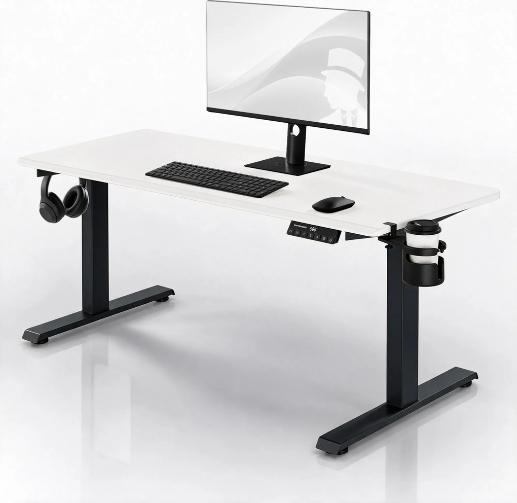 Biurko elektryczne z regulacją wysokości ergonomiczne antracytowo-białe, 1600x800 mm: ARIA
