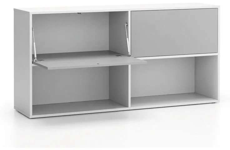 Regał biurowy LAYERS, długi, 2 schowki, 1582 x 400 x 777, biały/szary
