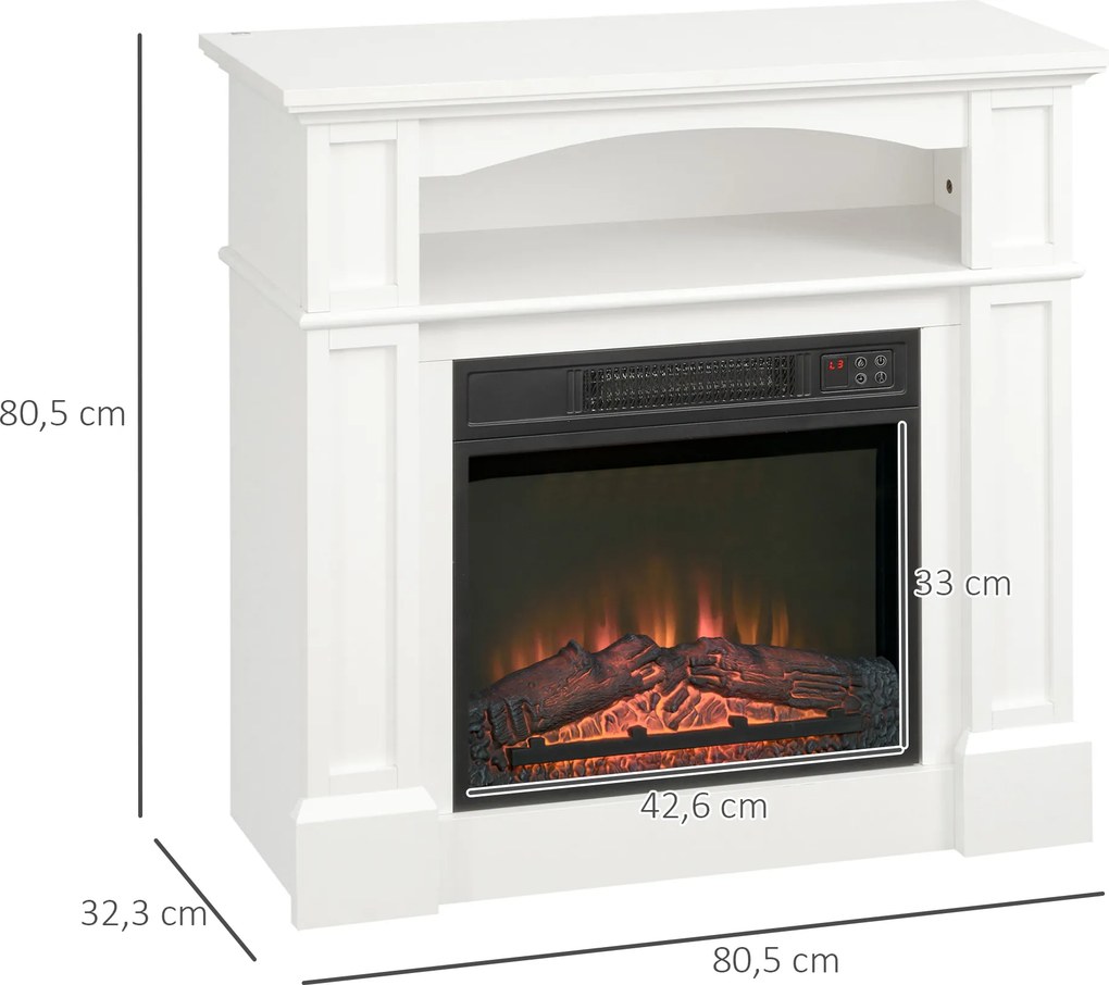 HOMCOM Elektryczny kominek z efektem płomienia 3D LED, zdolność grzewcza 30 m², pilot, Biały/Czarny