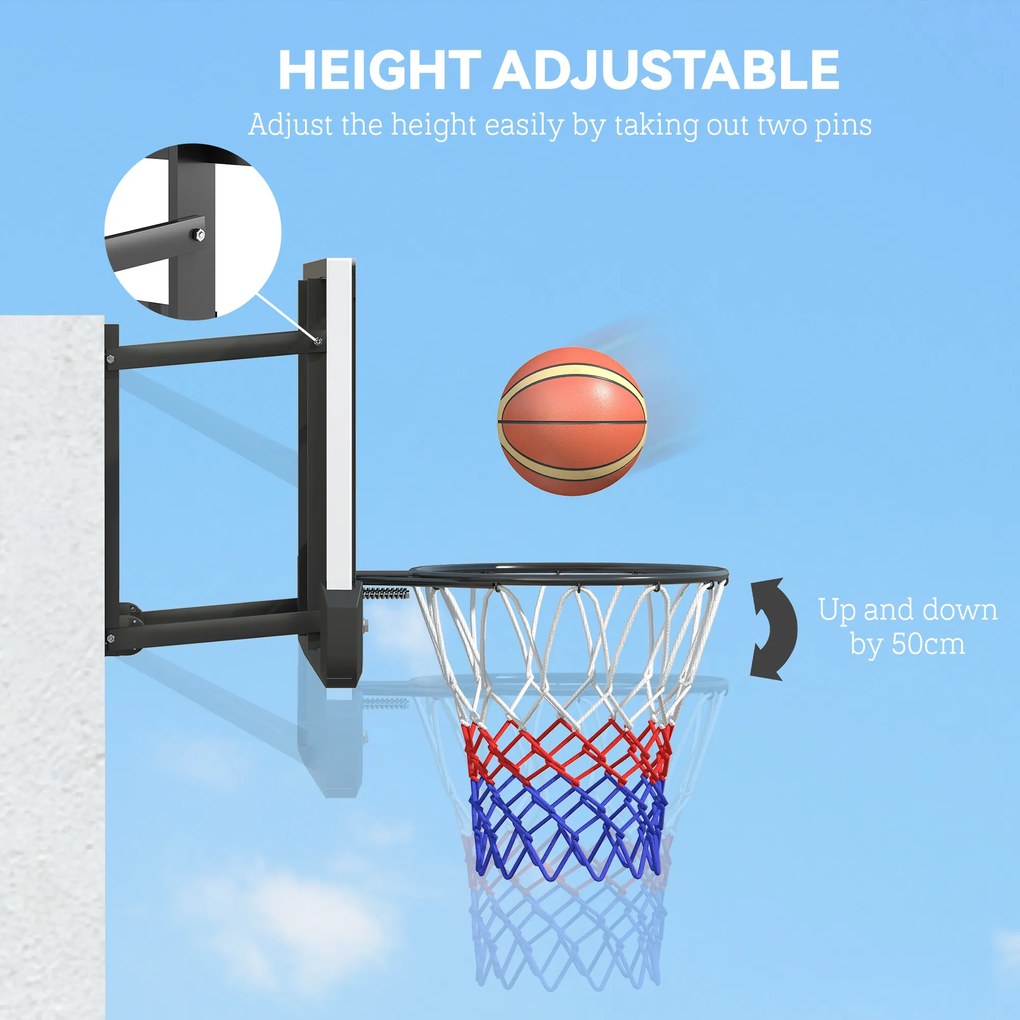 SPORTNOW Kosz do koszykówki na montaż ścienny, kosz na sprężynie, tablica odporna na pęknięcia, Czarno/Czerwony