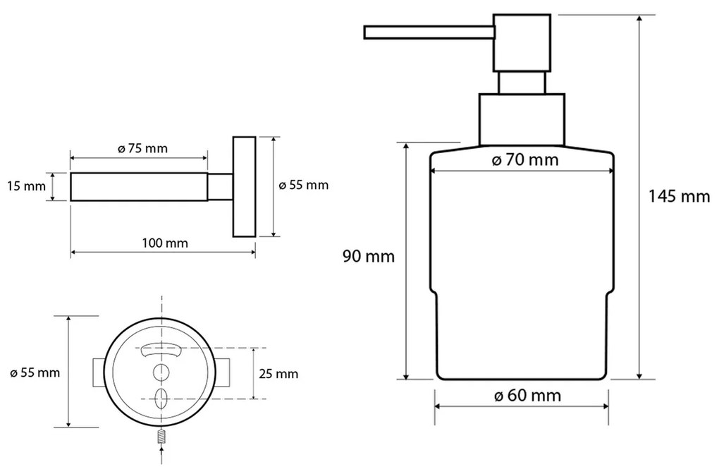 SAPHO XB101 X-Round black dozownik mydła, szkło mleczne/czarny, 200 ml