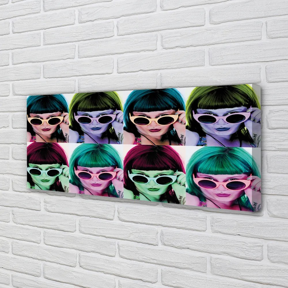 Duży obraz na płótnie Kobieta w Okularach z Kolorowymi Włosami