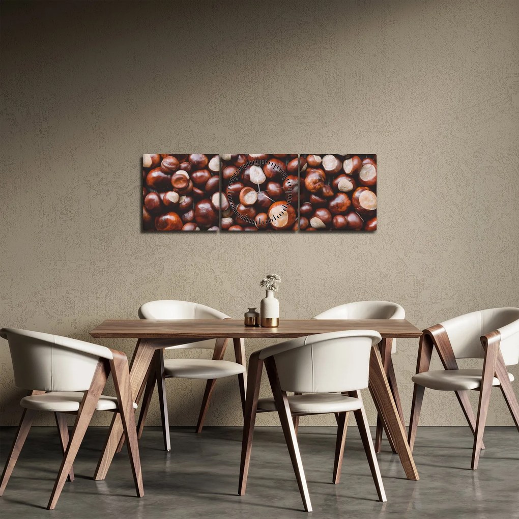 Obraz - Dojrzałe kasztany (z zegarem) (90x30 cm)