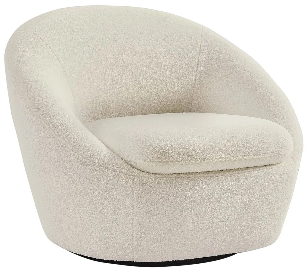 Fotel obrotowy okrągły z białej bukli - LACARA