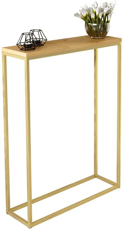 Konsola z metalowym stelażem złoty + dąb lancelot N6-N69