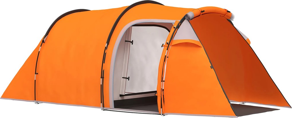 Outsunny Namiot tunelowy dla 2-3 osób, namiot kempingowy z przedsionkiem, haczyk na lampę, 2000 mm słupa wody, Pomarańczowy | Aosom PL