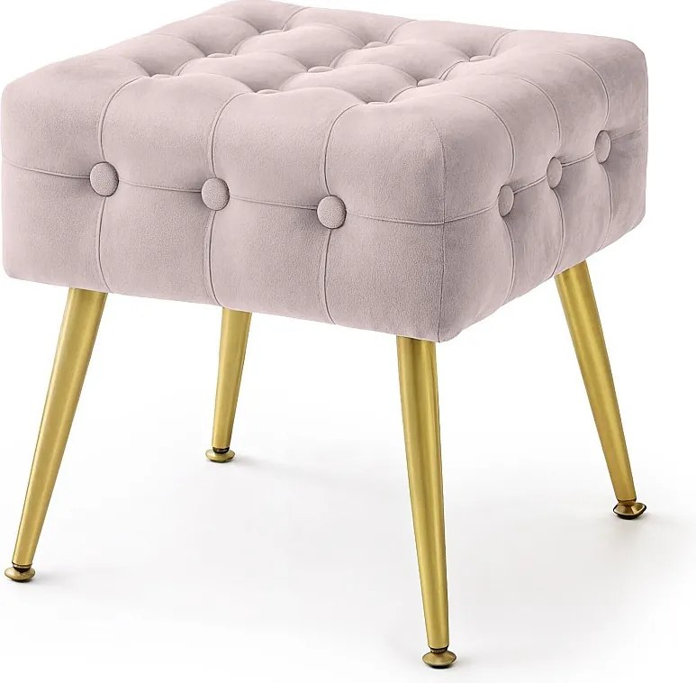 Pufa tapicerowana welurowa pikowana 40 cm QUADRA Pudrowy Róż