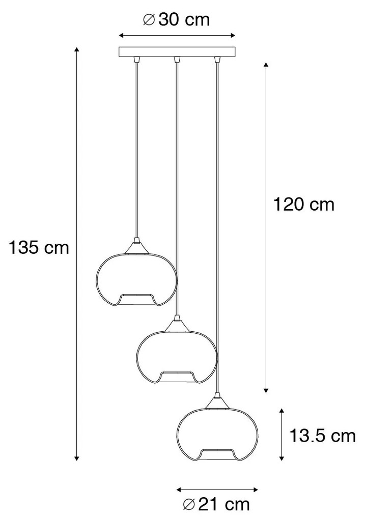 Lampa wisząca art deco czarna z przydymionym szkłem 3-światłowa okrągła - Busa ArtDeco Oswietlenie wewnetrzne