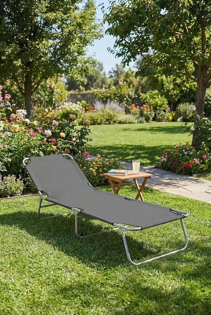 Składany leżak ogrodowy szary C3-S89