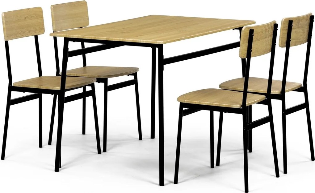 Zestaw jadalniany Industrial z 4 krzesłami, 110 x 70 x 76 cm, dąb dziki