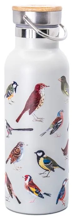 Biała podróżna butelka ze stali nierdzewnej 425 ml Vintage Birds – Sass &amp; Belle