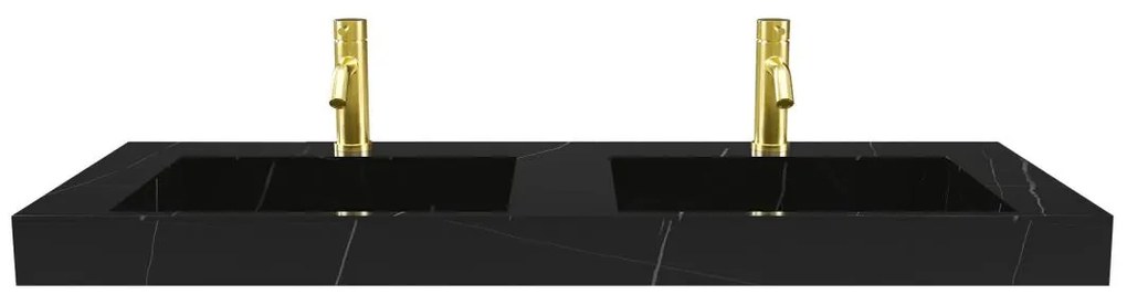 Umywalka podwójna wisząca solid surface z efektem czarnego marmuru - szer. 120,2 x gł. 45,2 x wys. 8 cm - TAKOTNA