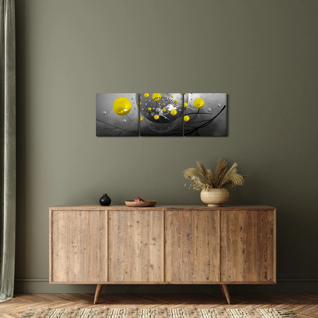 Obraz - żółte abstrakcyjne kule (z zegarem) (90x30 cm)