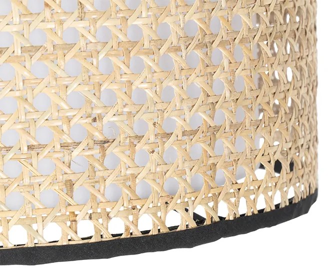 Lampa stojąca rustykalna czarna z abażurem z rattanu - Kata